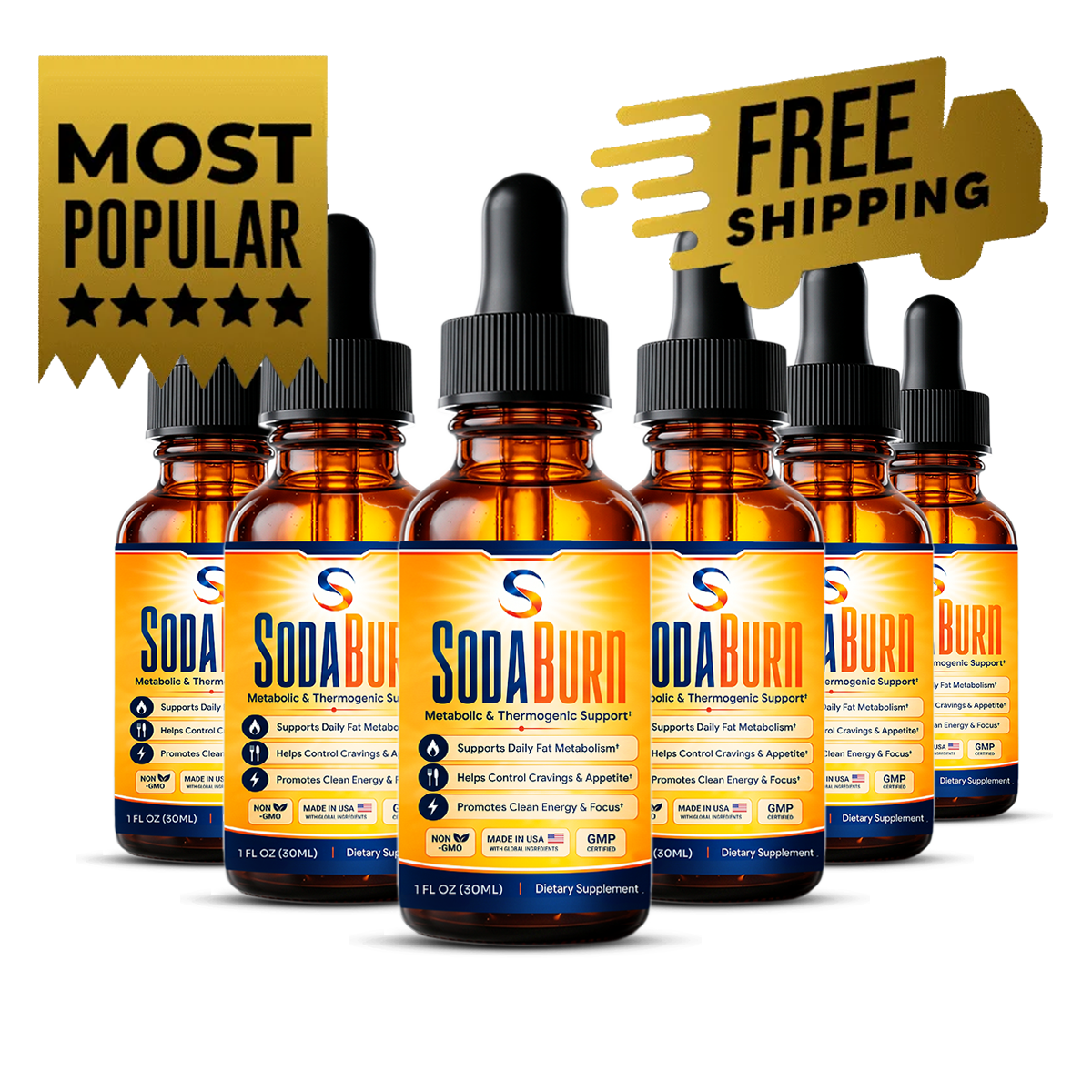 SodaBurn® 6 bottle pack — 180-day thermogenic liquid drops supply